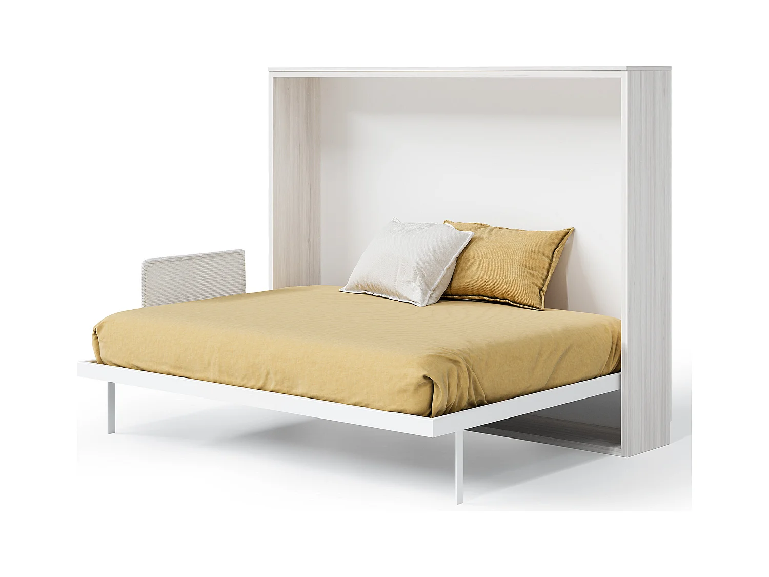 Lit escamotable horizontal 160x200 Angelina-Avec matelas-Encadrement Blanc-Façade Blanche