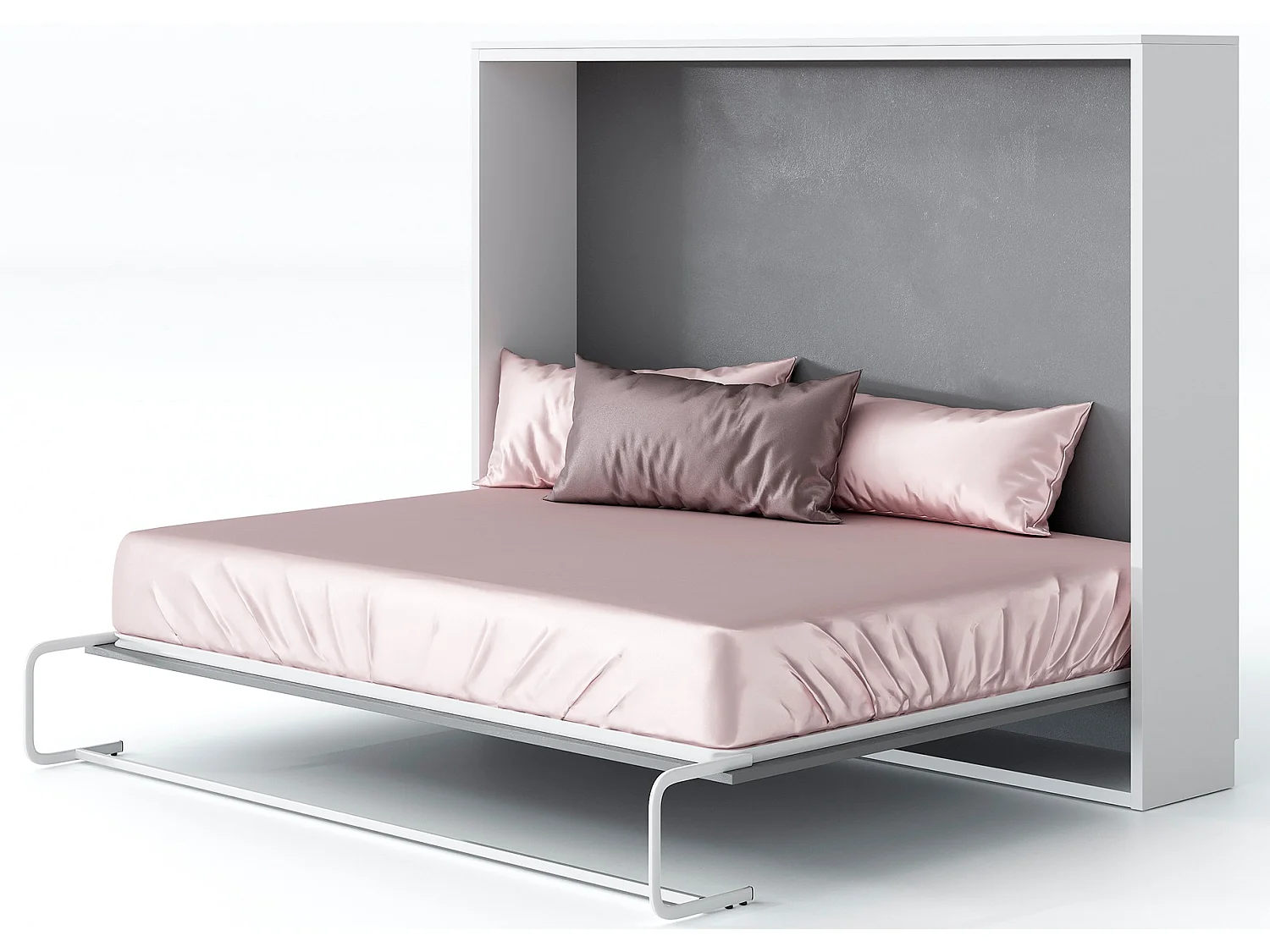 Lit escamotable horizontal 90x190 Molane-Avec matelas-Encadrement Blanc-Façade Blanche