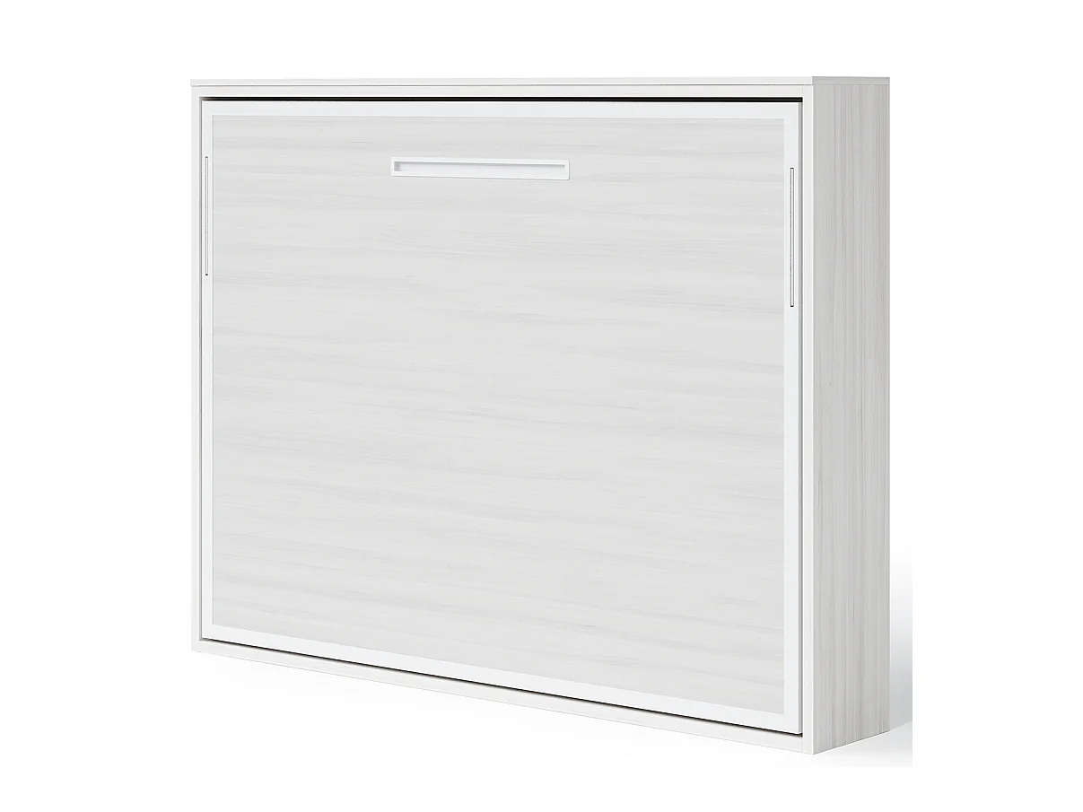 Lit escamotable horizontal 160x200 Angelina-Avec matelas-Encadrement Blanc-Façade Vintage