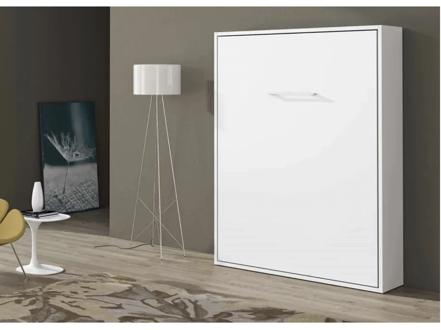 Cama abatible vertical Paola 160x200 cm con estantes interiores - Profundidad 45 cm Colchón de espuma de 18 cm 3D Roble Antracita-Encofrado Blanco-Frente Blanche