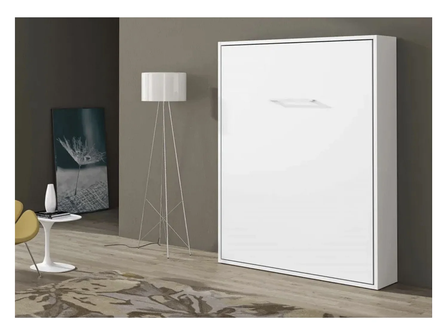 Lit escamotable vertical 160x200 avec étagères intérieures Paola-Encadrement Blanc-Façade Blanche
