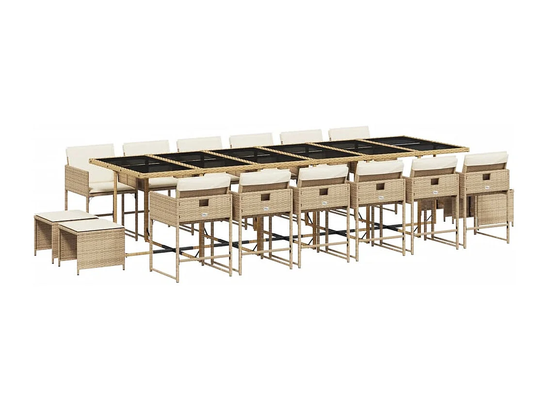 Ensemble à manger de jardin et coussins 17 pcs beige