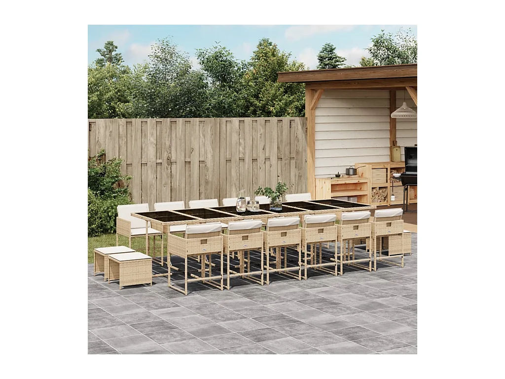 Ensemble à manger de jardin et coussins 17 pcs beige