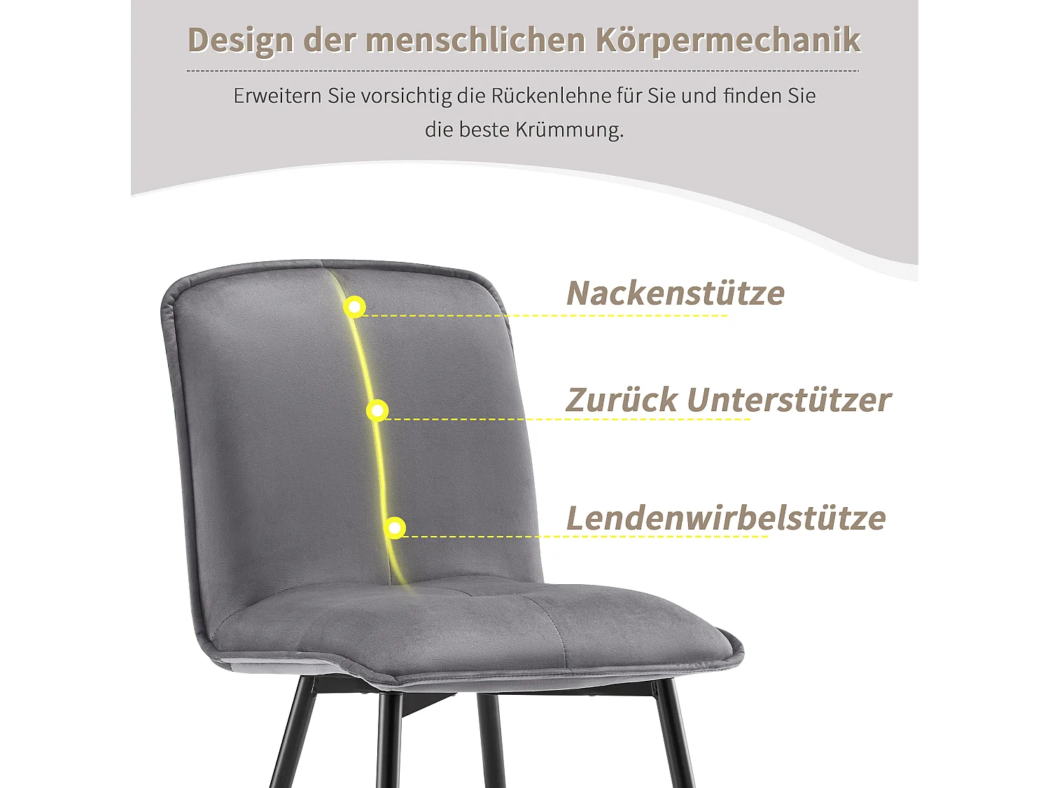 Chaise Salle à Manger, 4 Pièces, Velours, Pieds En Métal, Gris