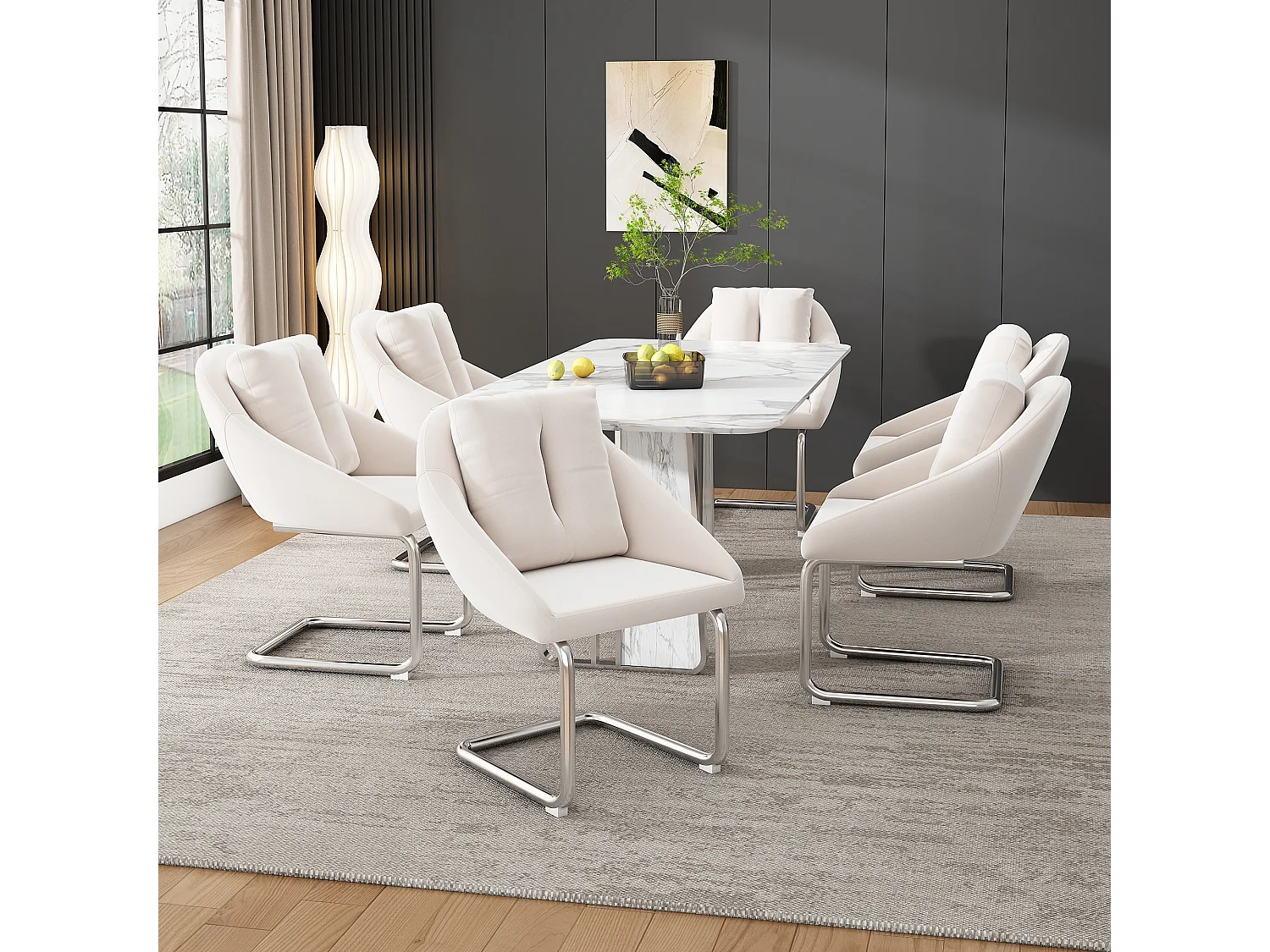 Silla de comedor de terciopelo con cojín, asiento cómodo para sala de estar, dormitorio, diseño moderno beige, juego de 6