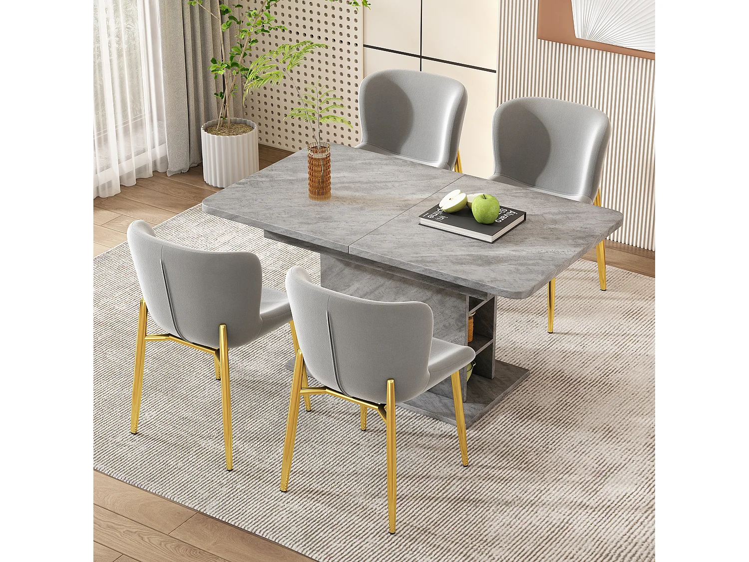 Conjunto de 4 cadeiras de jantar de veludo, cadeira de sala de estar, cinza