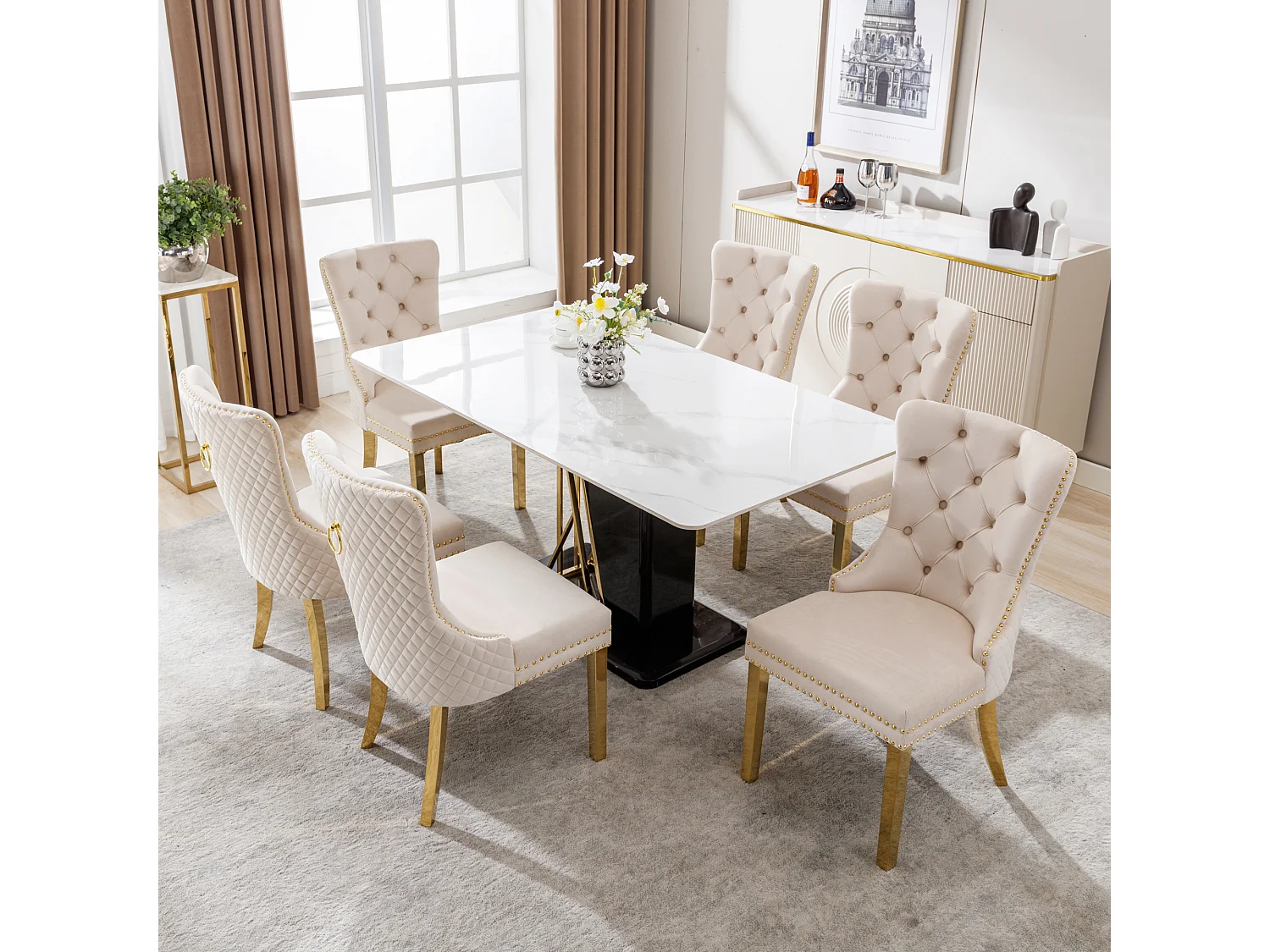 Chaise salle à manger velours beige pieds inox doré design original cuisine salon 50x45x95 cm lot de 6