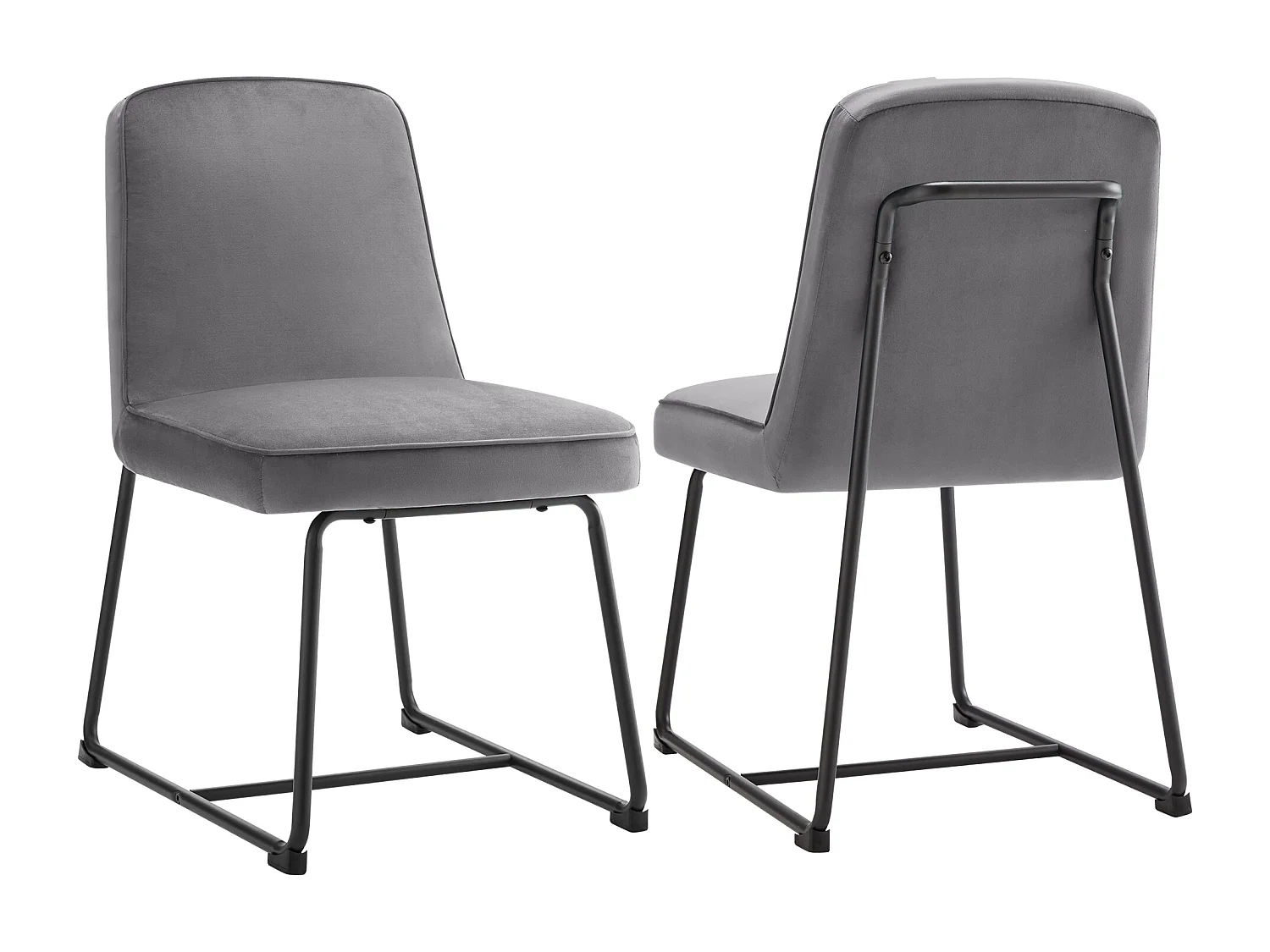 Chaise Salle à Manger Velours, 2 Pièces, Métal Noir, Accoudoirs, Gris