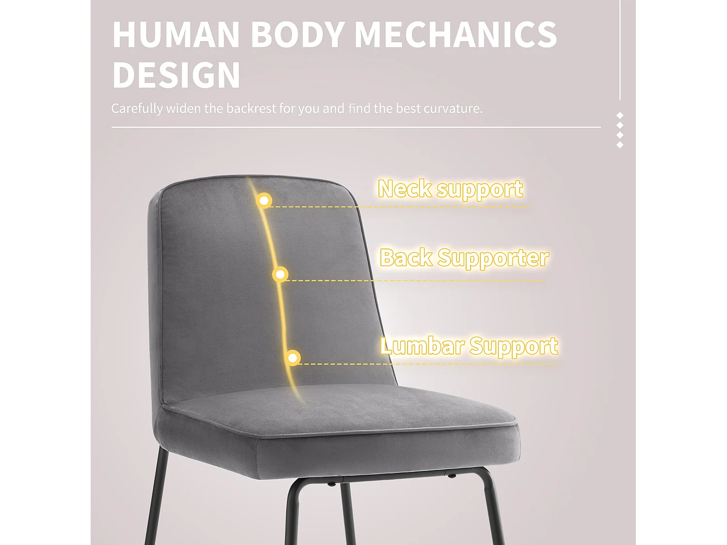 Chaise Salle à Manger Velours, 2 Pièces, Métal Noir, Accoudoirs, Gris