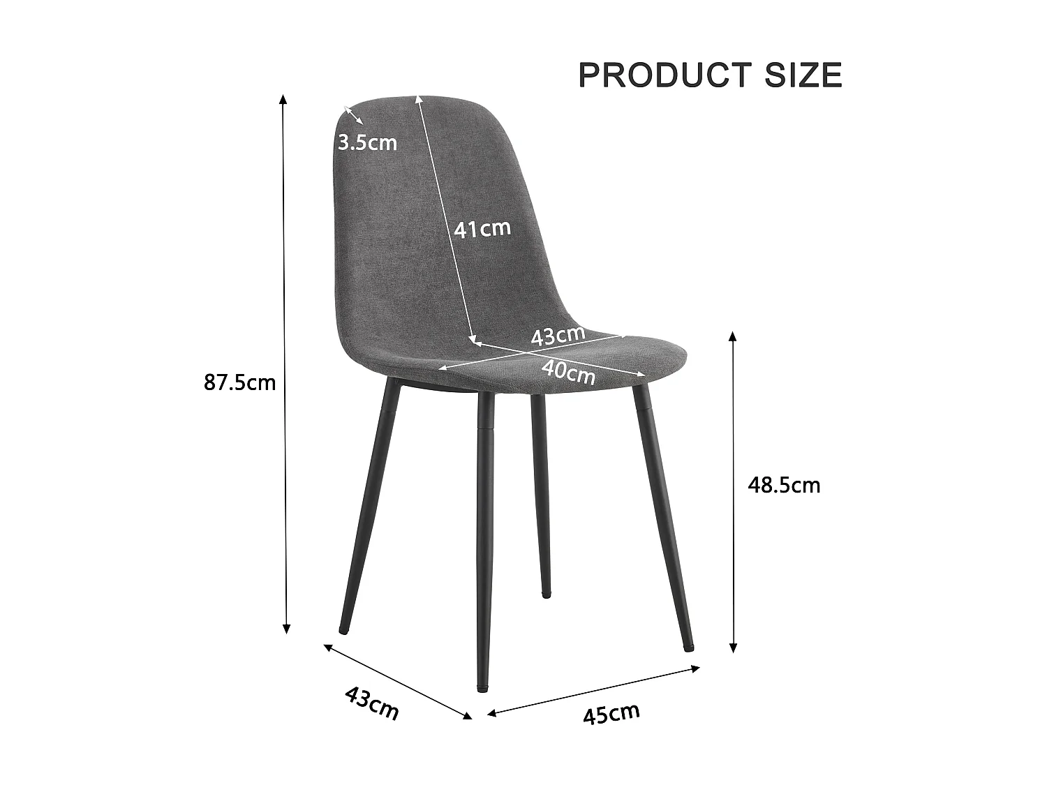 Lotto di 4 chaise longue in suede ergonomiche pieds metal stile vintage per sala da pranzo 43×40×87.5cm