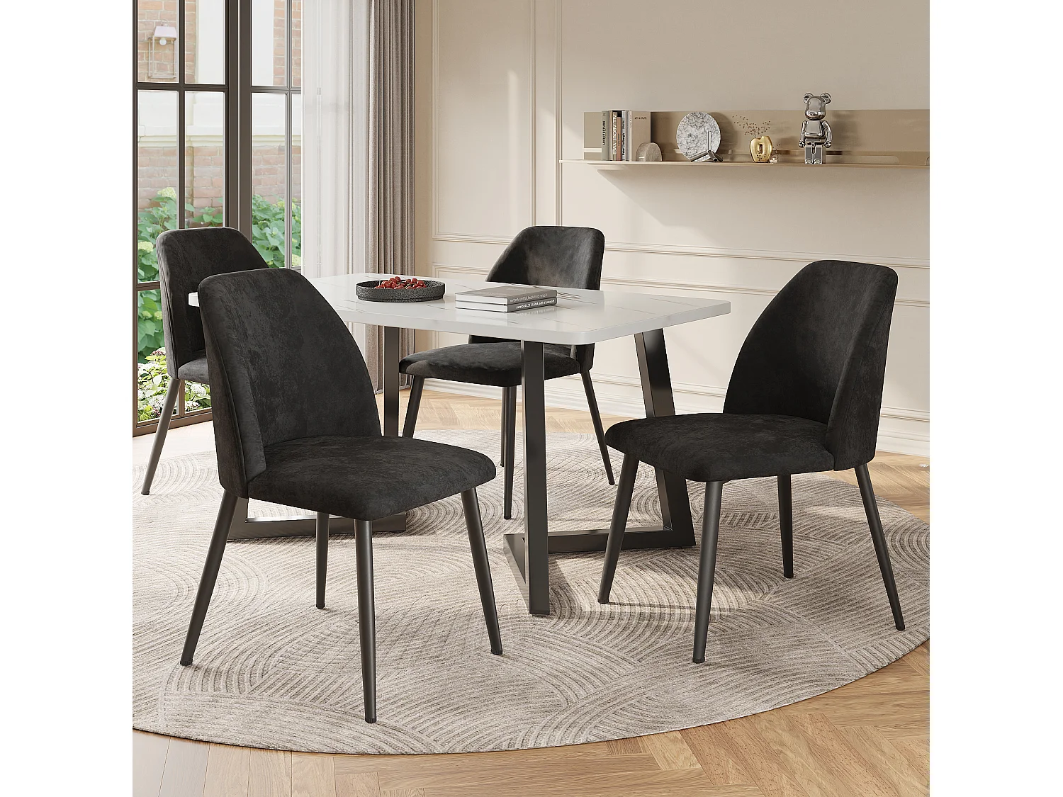 Chaise Salle à Manger, 4 Pièces, Pieds Métalliques, Gris Foncé