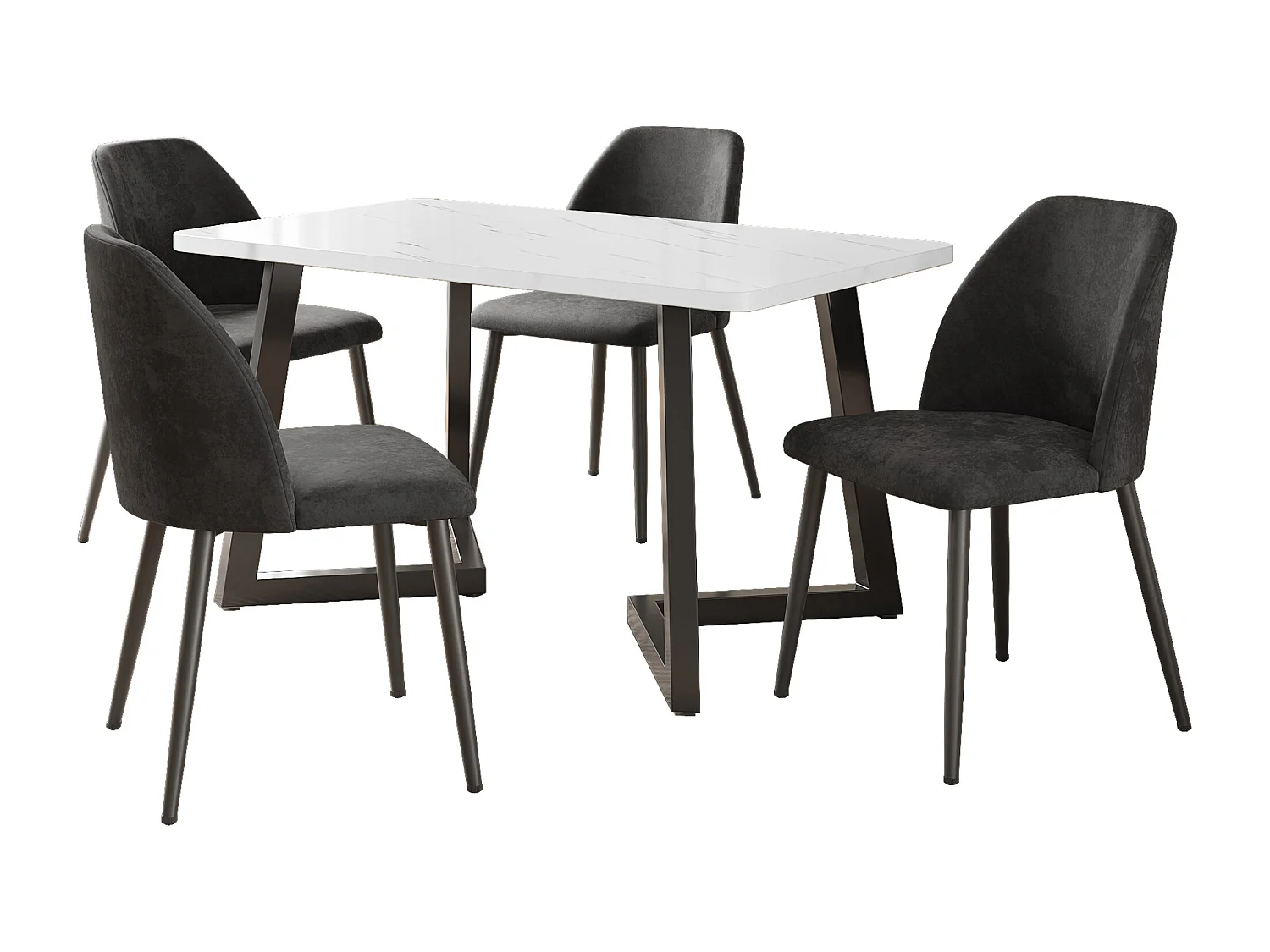 Chaise Salle à Manger, 4 Pièces, Pieds Métalliques, Gris Foncé