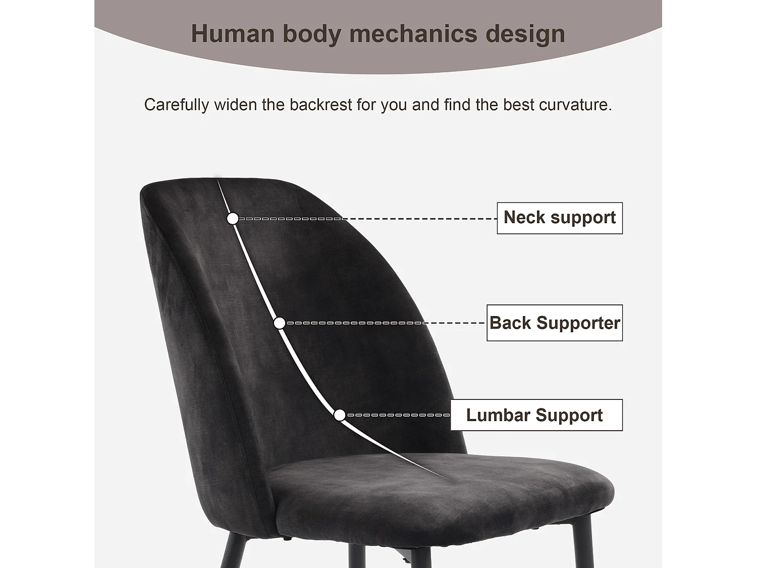 Chaise Salle à Manger, 4 Pièces, Pieds Métalliques, Gris Foncé