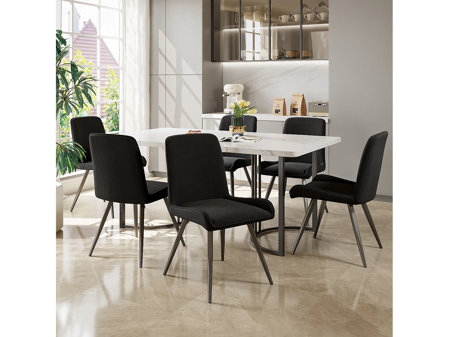 Chaise Salle à Manger, 6 Pièces, Pieds Métalliques, Noir