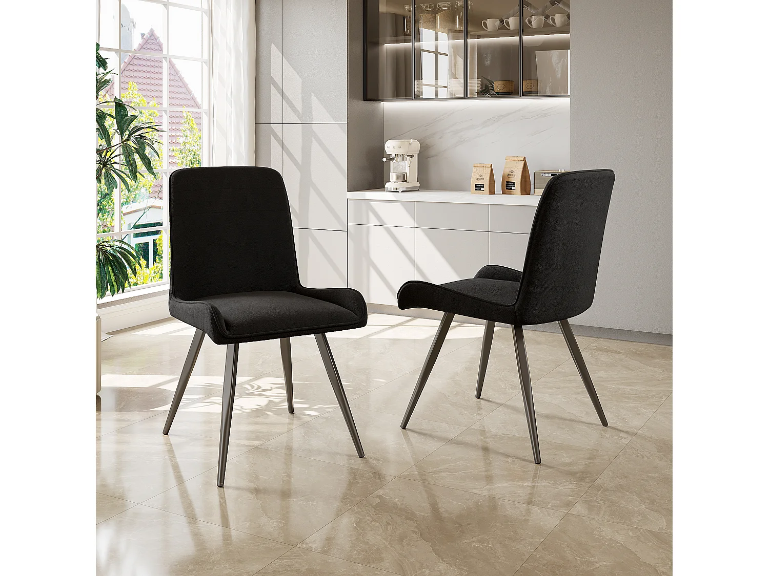 Chaise Salle à Manger, 2 Pièces, Pieds En Métal, Noir