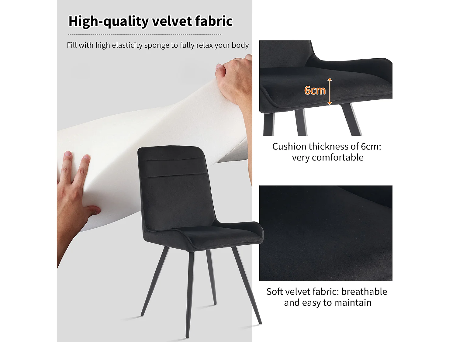 Chaise Salle à Manger, 2 Pièces, Pieds En Métal, Noir