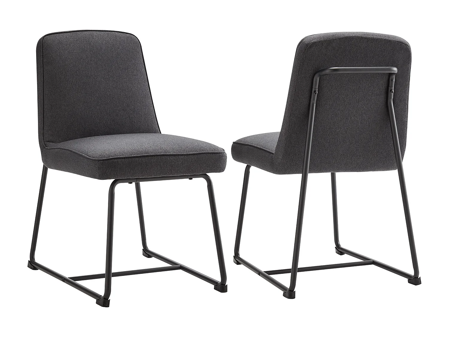 Chaise Salle à Manger Lin, 2 Pièces, Métal Noir, Accoudoirs, Gris