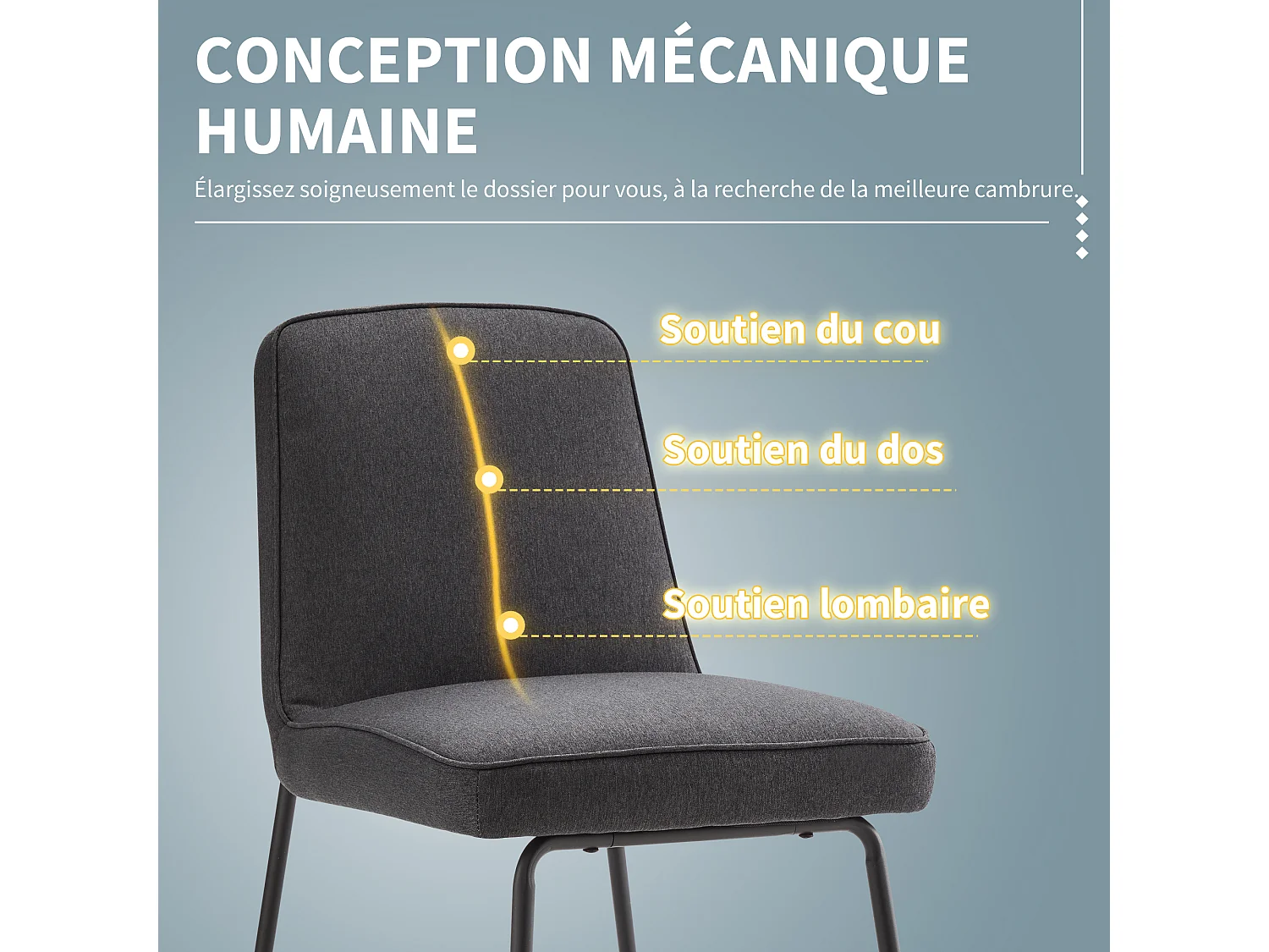 Chaise Salle à Manger Lin, 2 Pièces, Métal Noir, Accoudoirs, Gris