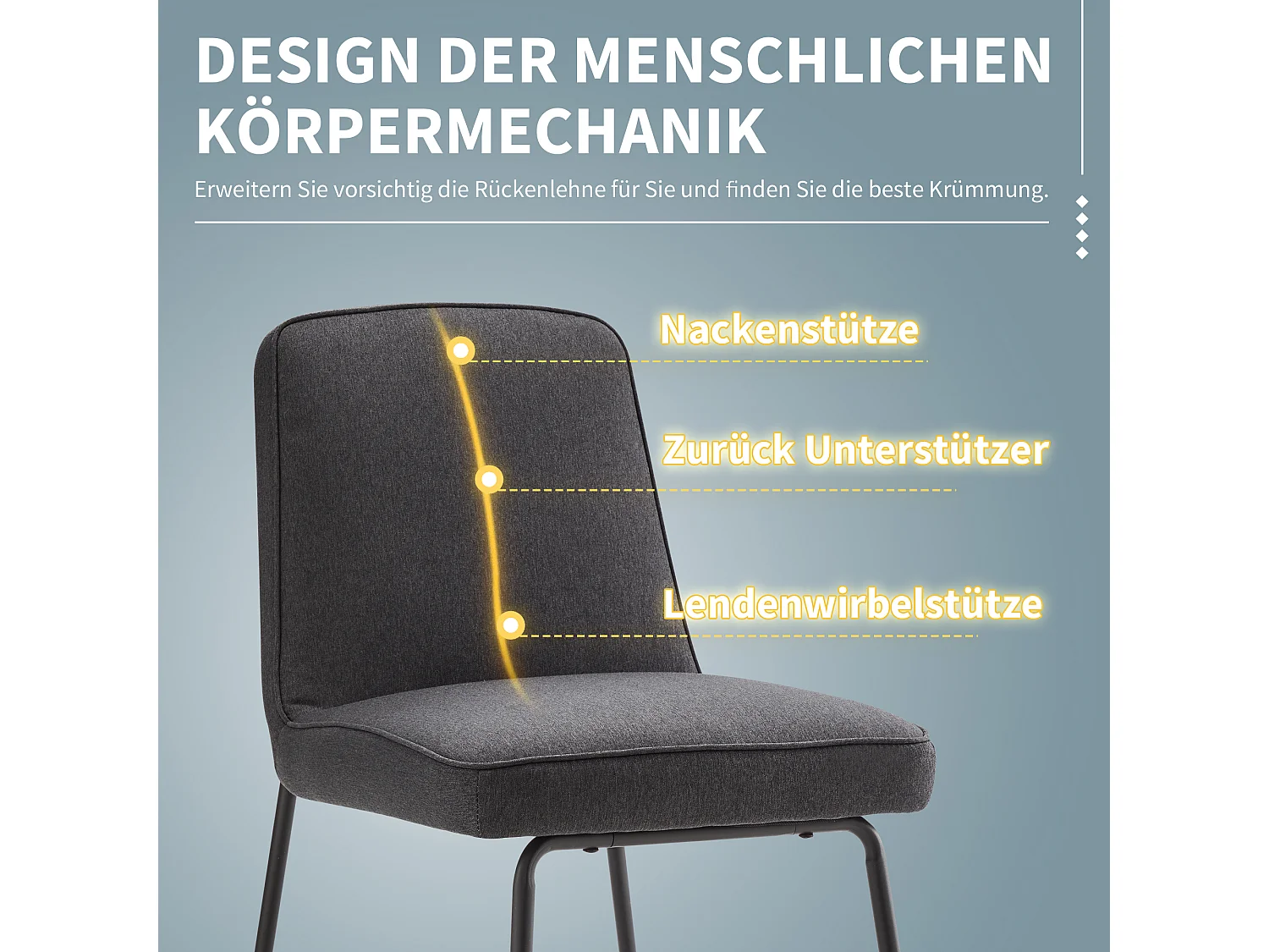 Chaise Salle à Manger Lin, 2 Pièces, Métal Noir, Accoudoirs, Gris