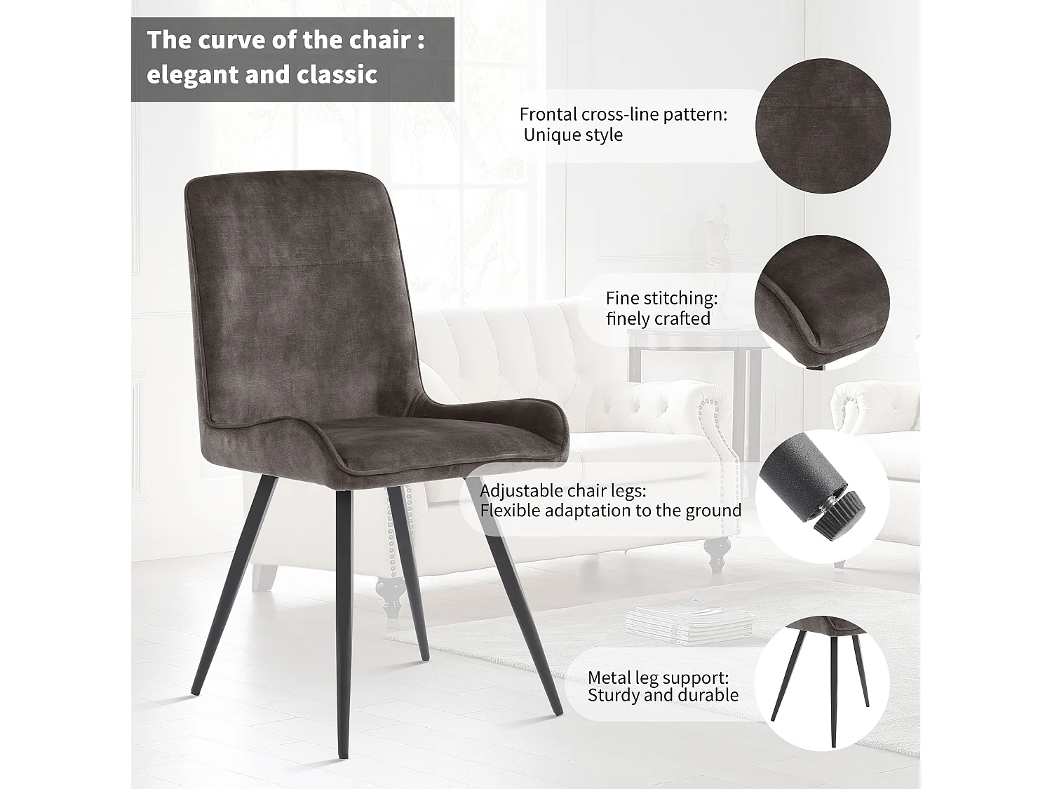 Chaise Salle à Manger, 6 Pièces, Pieds En Métal, Gris Foncé