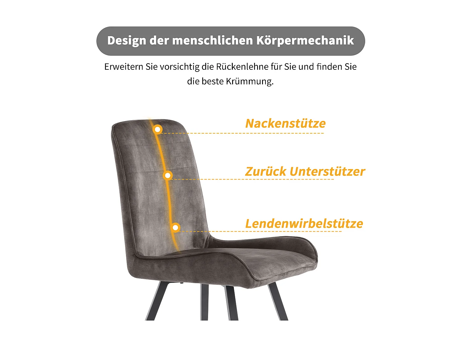 Chaise Salle à Manger, 6 Pièces, Pieds En Métal, Gris Foncé