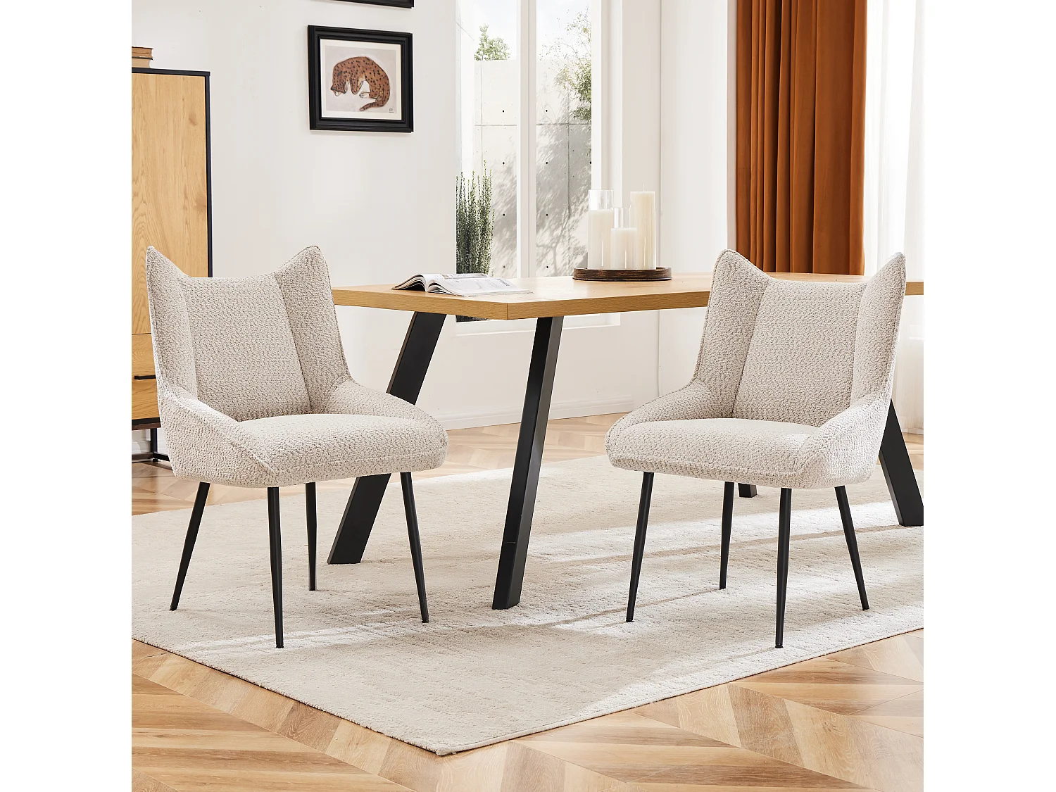 Chaise salle à manger velours teddy coussin épais accoudoirs confortable polyvalente beige 56x47x86cm lot de 2