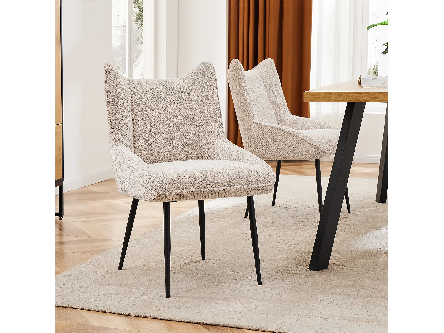 Chaise salle à manger velours teddy coussin épais accoudoirs confortable polyvalente beige 56x47x86cm lot de 2