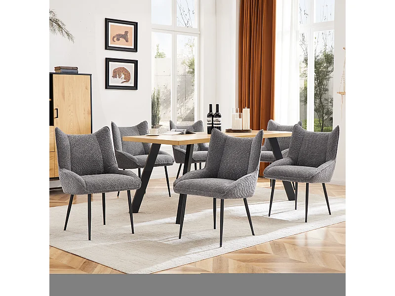 Samt Esszimmerstuhl Teddykissen dick bequem multifunktional grau 56x47x86cm 6er Set