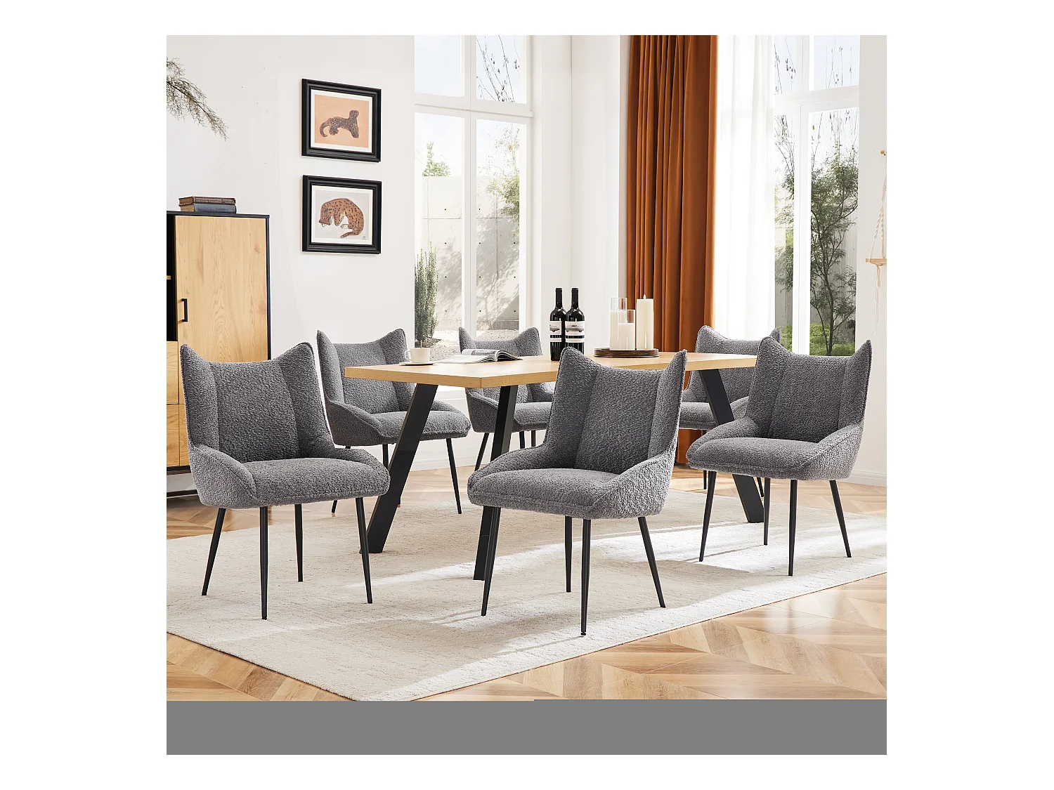 Samt Esszimmerstuhl Teddykissen dick bequem multifunktional grau 56x47x86cm 6er Set