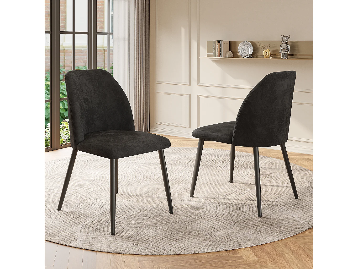 Cadeira de jantar, 2 peças, pernas de metal, cinza escuro