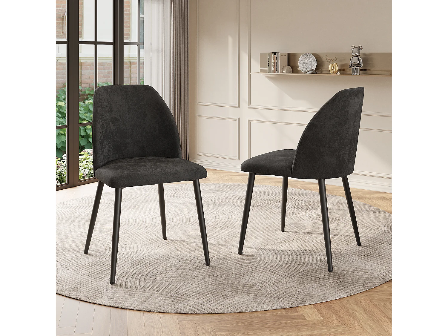 Cadeira de jantar, 2 peças, pernas de metal, cinza escuro