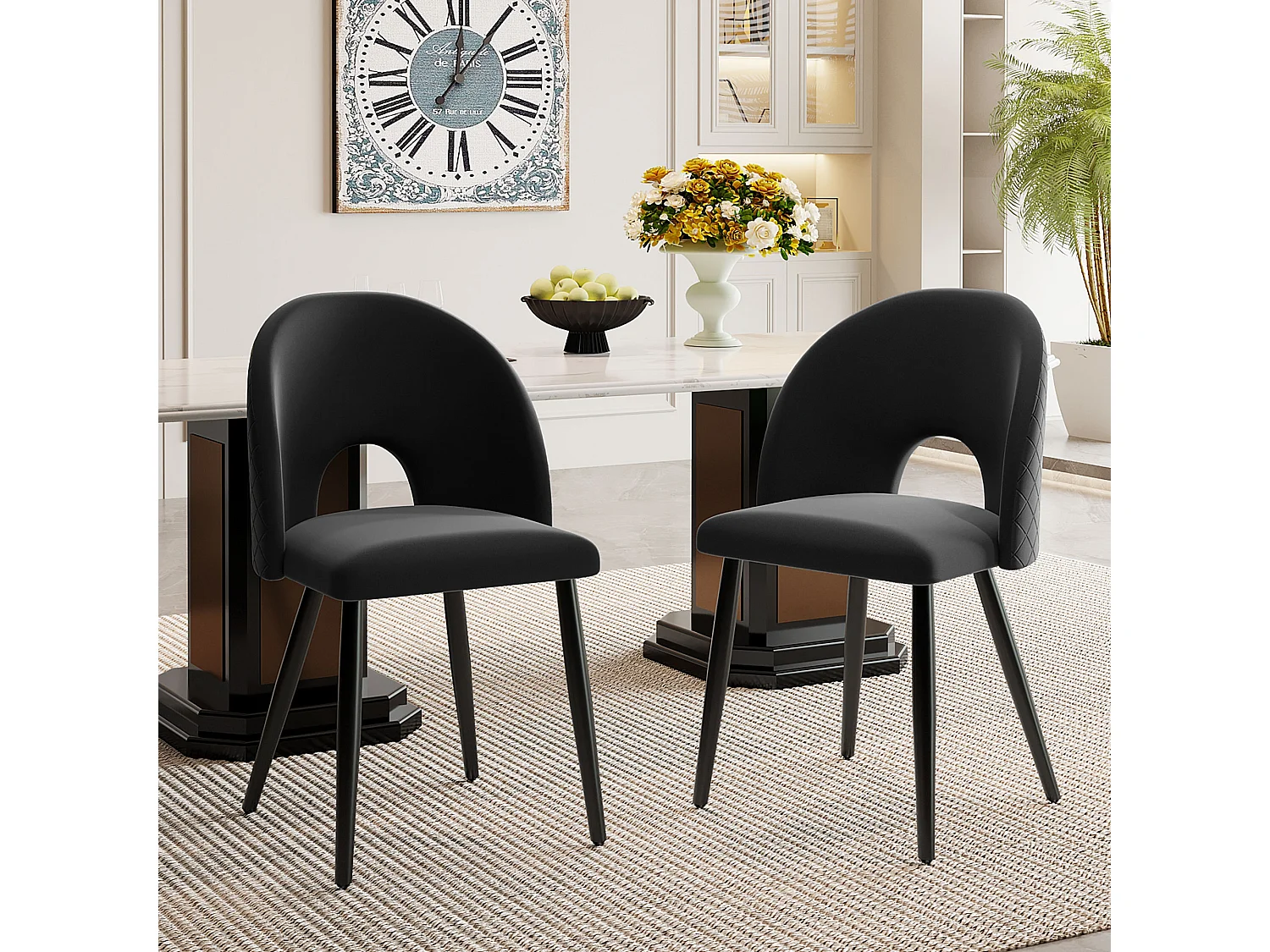 Sedia di design con schienale imbottito, seduta in velluto, nera