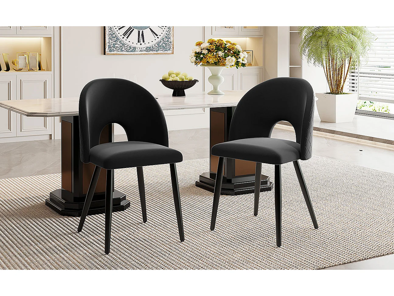 Sedia di design con schienale imbottito, seduta in velluto, nera