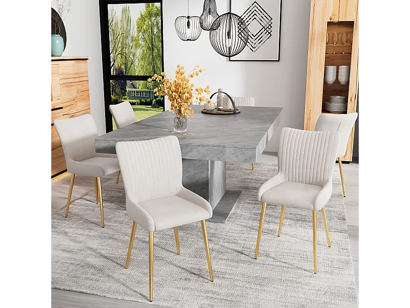 Silla de terciopelo beige con patas de metal dorado, confort lumbar, sala, dormitorio, comedor, juego de 6