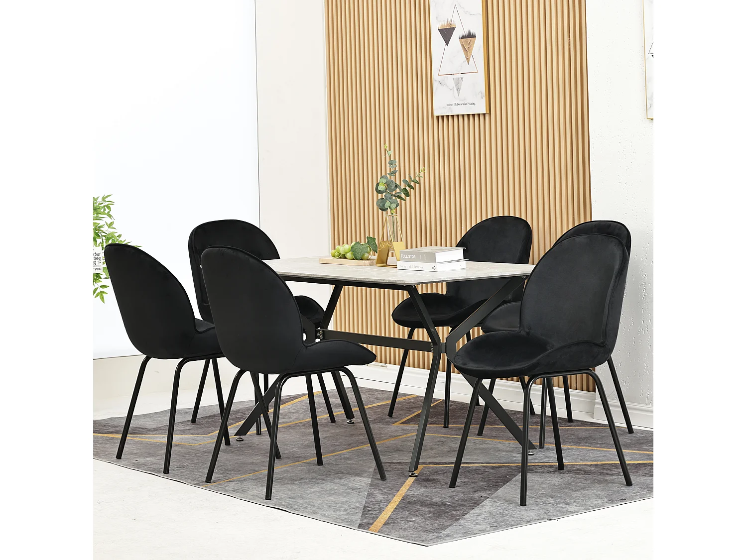 Chaise De Salle à Manger (6 Pièces), Dossier Rond, Assise En Velours, Cadre En Métal