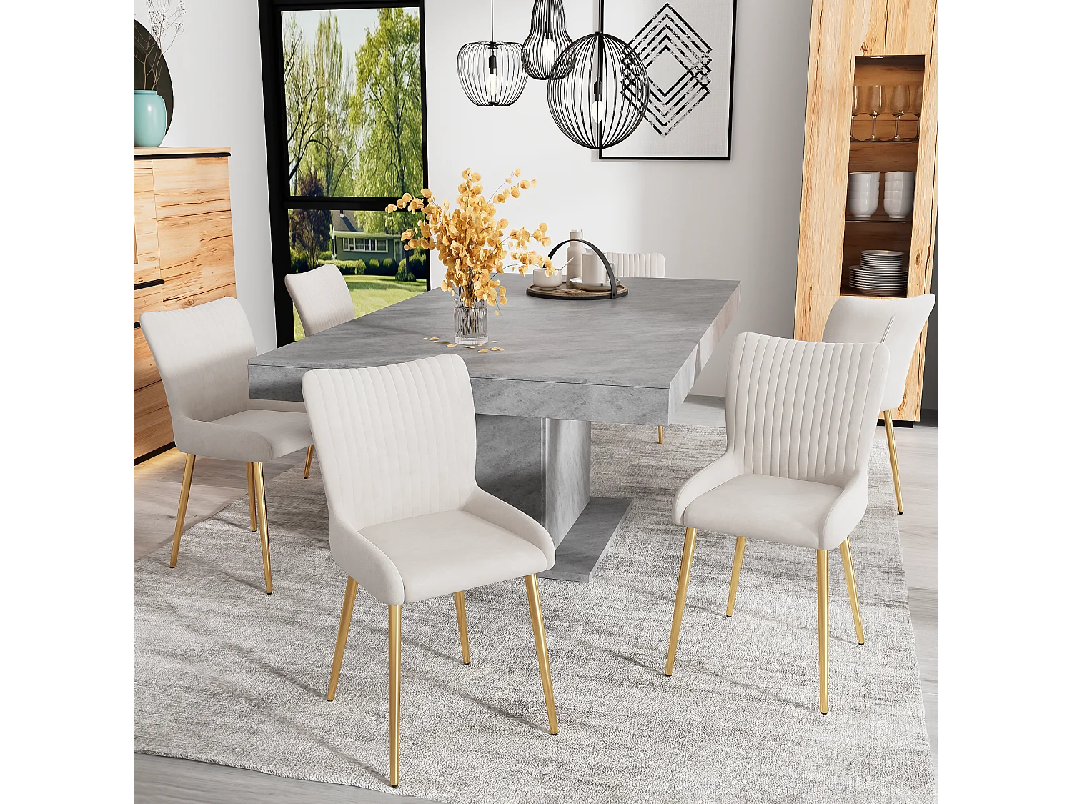Silla de terciopelo beige con patas de metal dorado, confort lumbar, sala, dormitorio, comedor, juego de 2