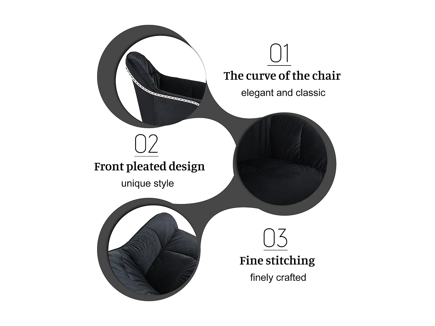 Cadeiras de jantar (4), poltrona de veludo com pernas de metal, preta