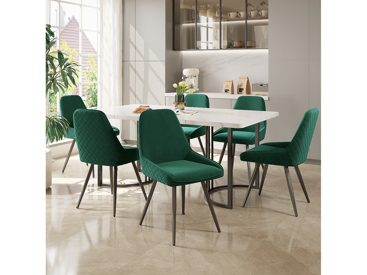 Chaises De Salle à Manger Avec Dossier (set De 6), Chaise De Cuisine, Vert Foncé