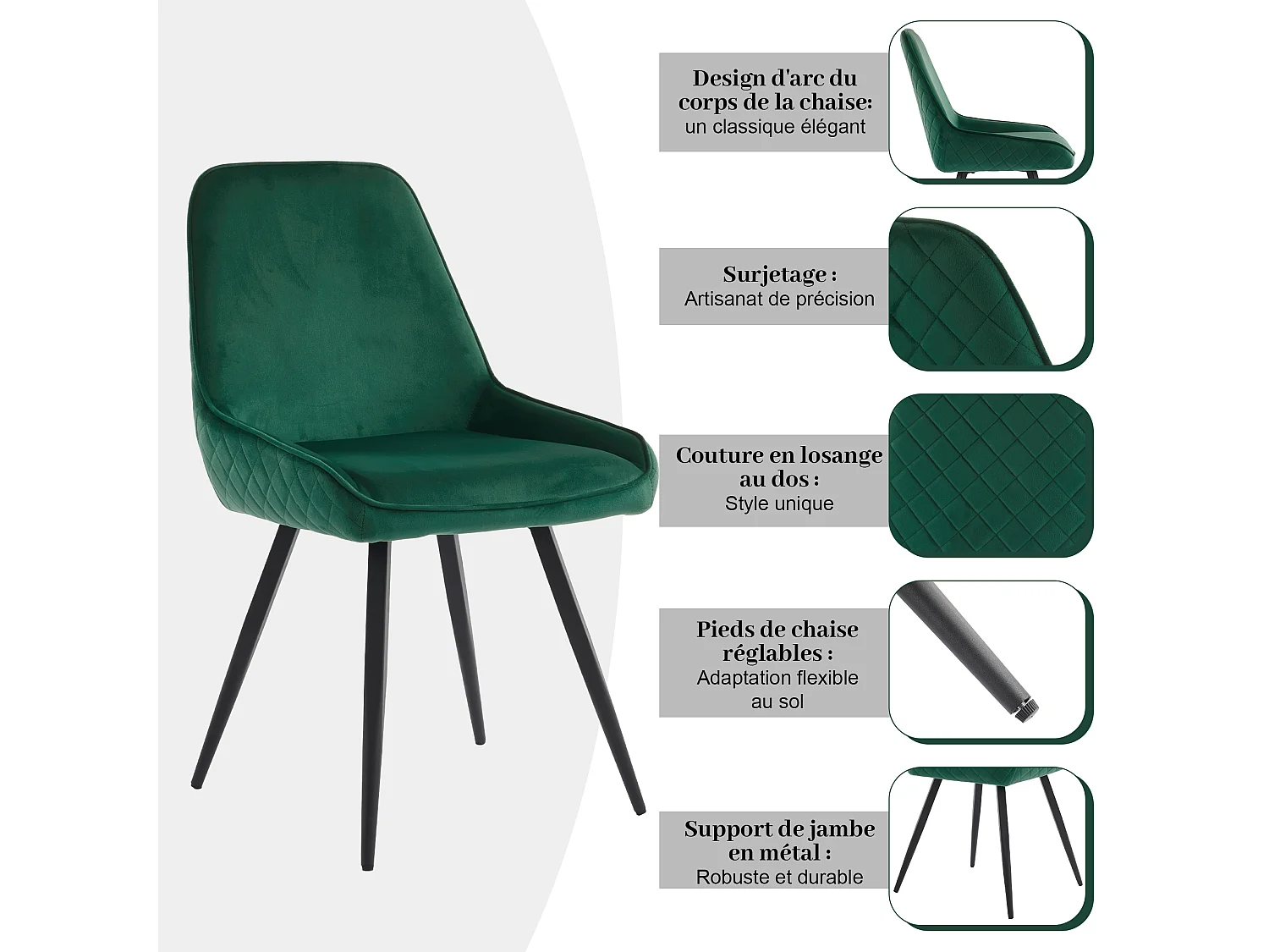 Chaises De Salle à Manger Avec Dossier (set De 6), Chaise De Cuisine, Vert Foncé