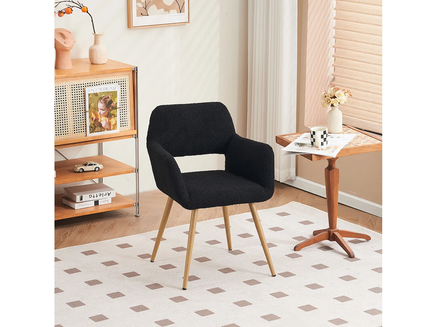 (1 peça) Cadeira de maquiagem de veludo preto, para sala de estar e quarto, conforto nublado