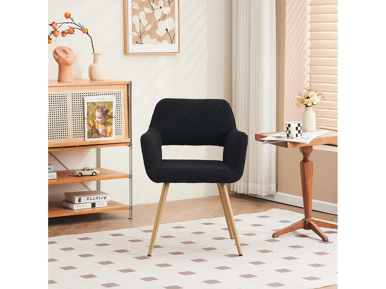 (1 peça) Cadeira de maquiagem de veludo preto, para sala de estar e quarto, conforto nublado