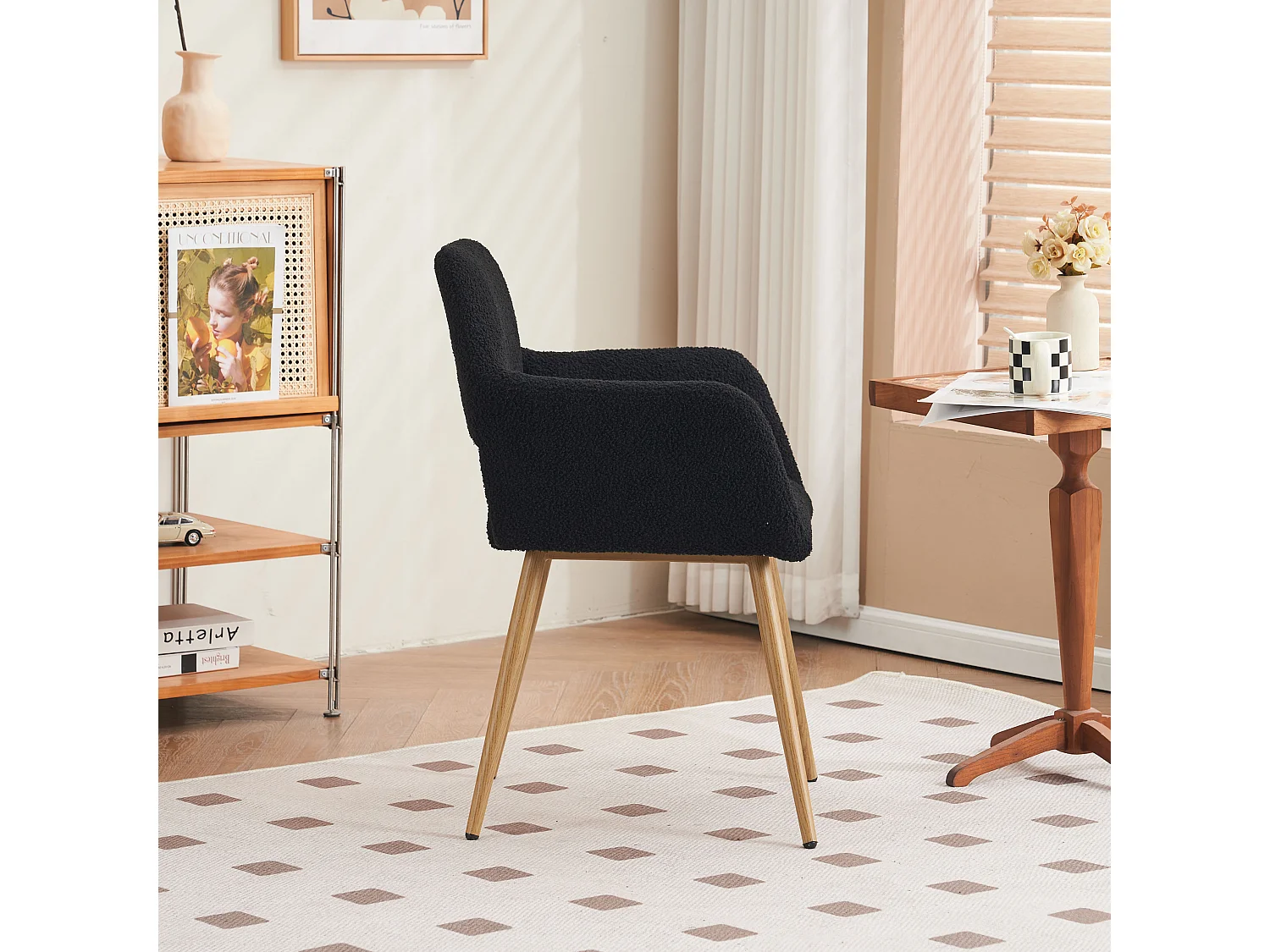 (1 peça) Cadeira de maquiagem de veludo preto, para sala de estar e quarto, conforto nublado