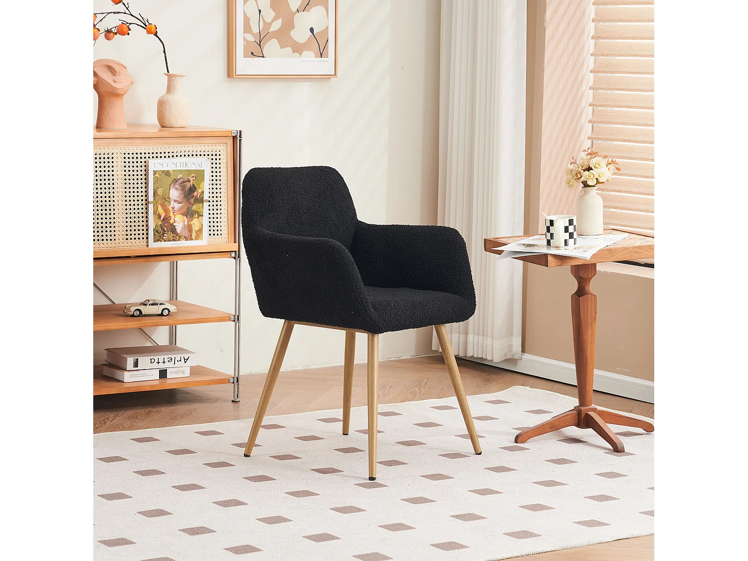 (1 peça) Cadeira de maquiagem de veludo preto, para sala de estar e quarto, conforto nublado