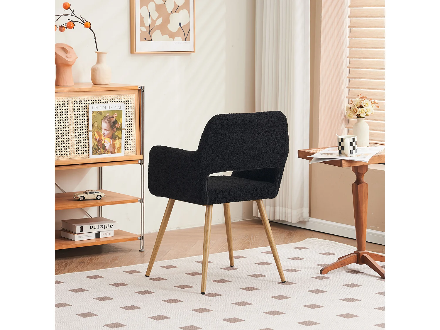 (1 peça) Cadeira de maquiagem de veludo preto, para sala de estar e quarto, conforto nublado