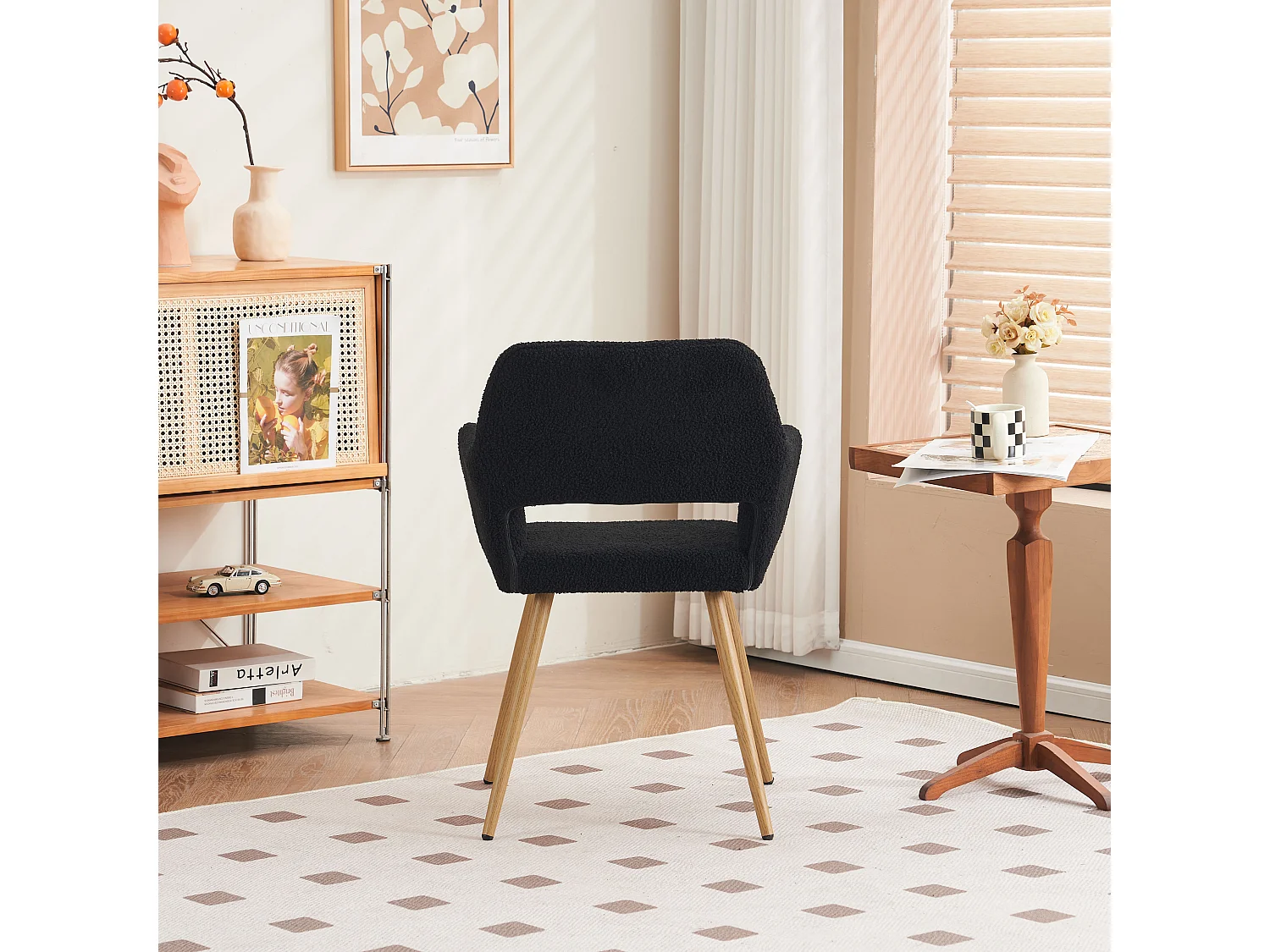 (1 peça) Cadeira de maquiagem de veludo preto, para sala de estar e quarto, conforto nublado