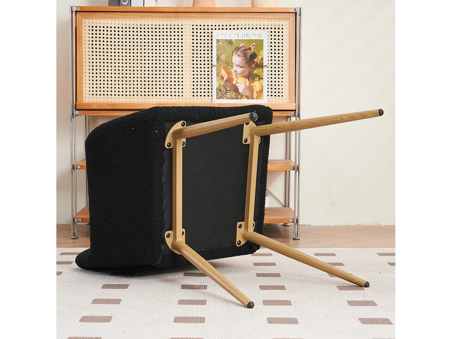 (1 peça) Cadeira de maquiagem de veludo preto, para sala de estar e quarto, conforto nublado