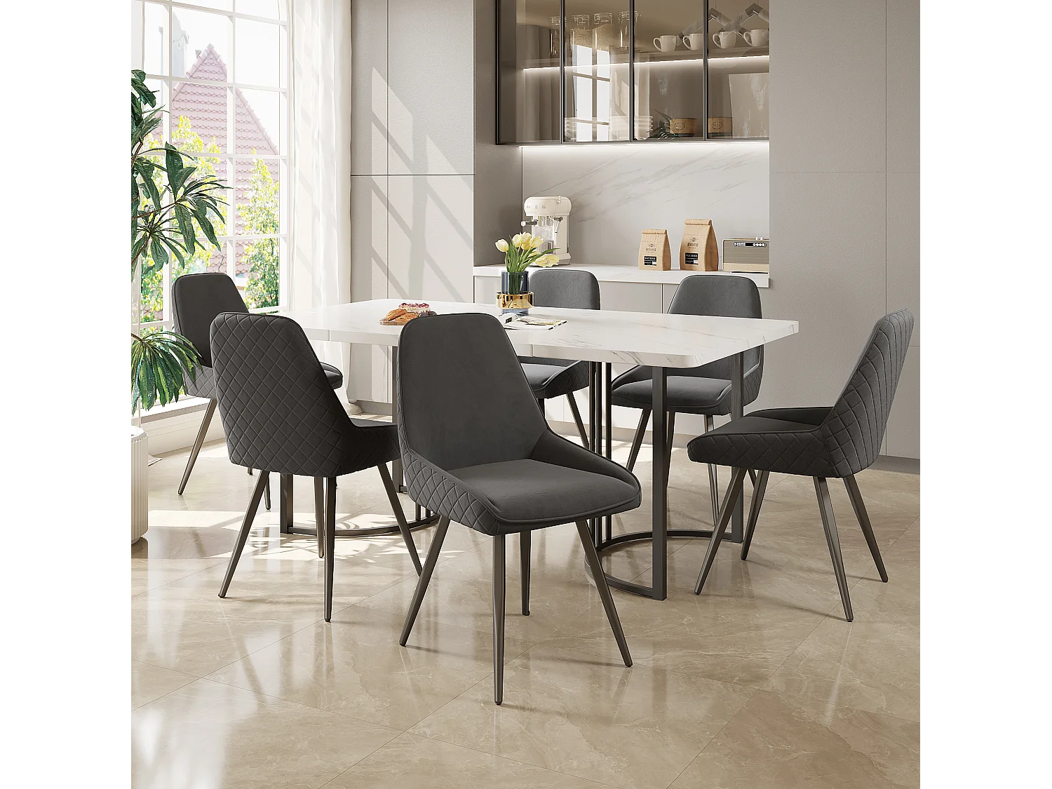 Cadeiras de jantar com encosto (conjunto de 6), cadeira de cozinha, cinza escuro