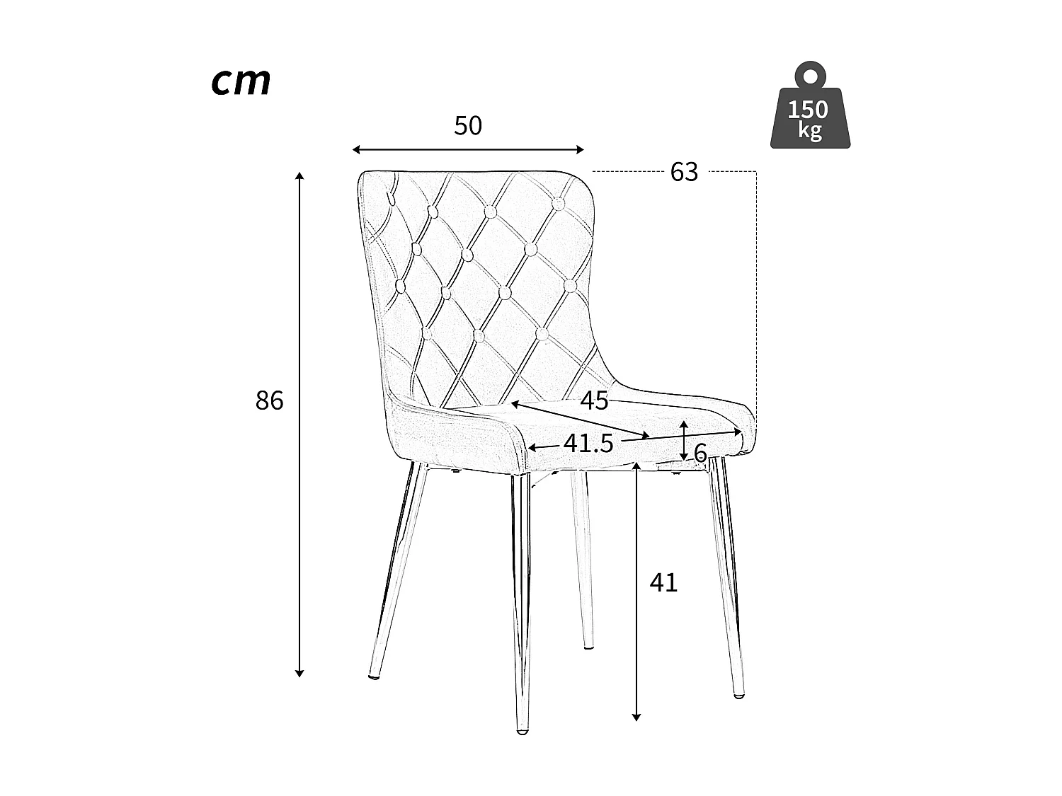 Chaise longue in velluto ergonomica in stile pied-metallo moderna per sala da pranzo 50×45×86 cm lotto di 2