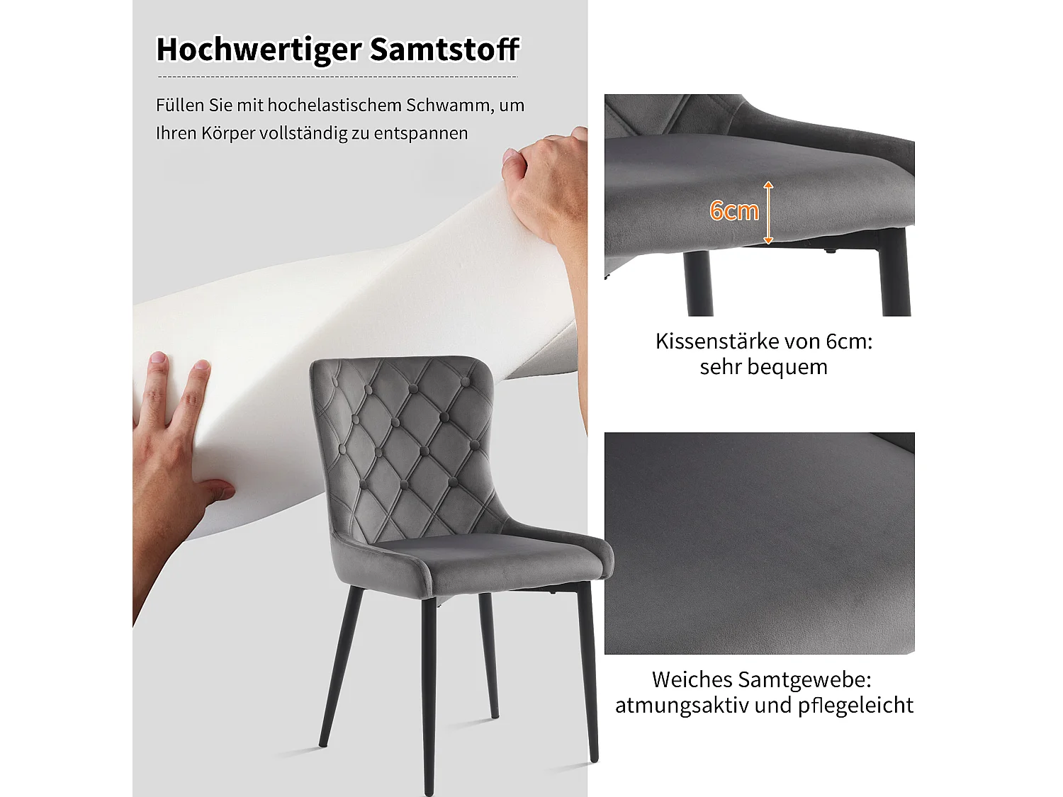 Chaise longue in velluto ergonomica in stile pied-metallo moderna per sala da pranzo 50×45×86 cm lotto di 2