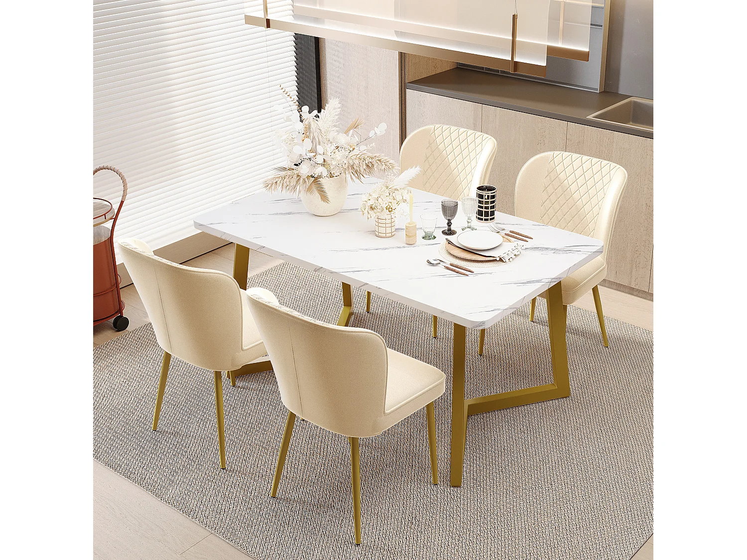 Chaise salle à manger velluto beige dossier haut ergonomique assise mousse cadre métal doré 47x43x86 cm lotto di 4